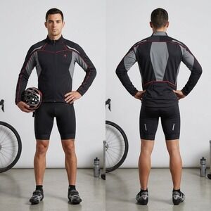 Specialized Men's Cycling Jersey Large Long Sleeve Full Zip Black Gray Red Bike